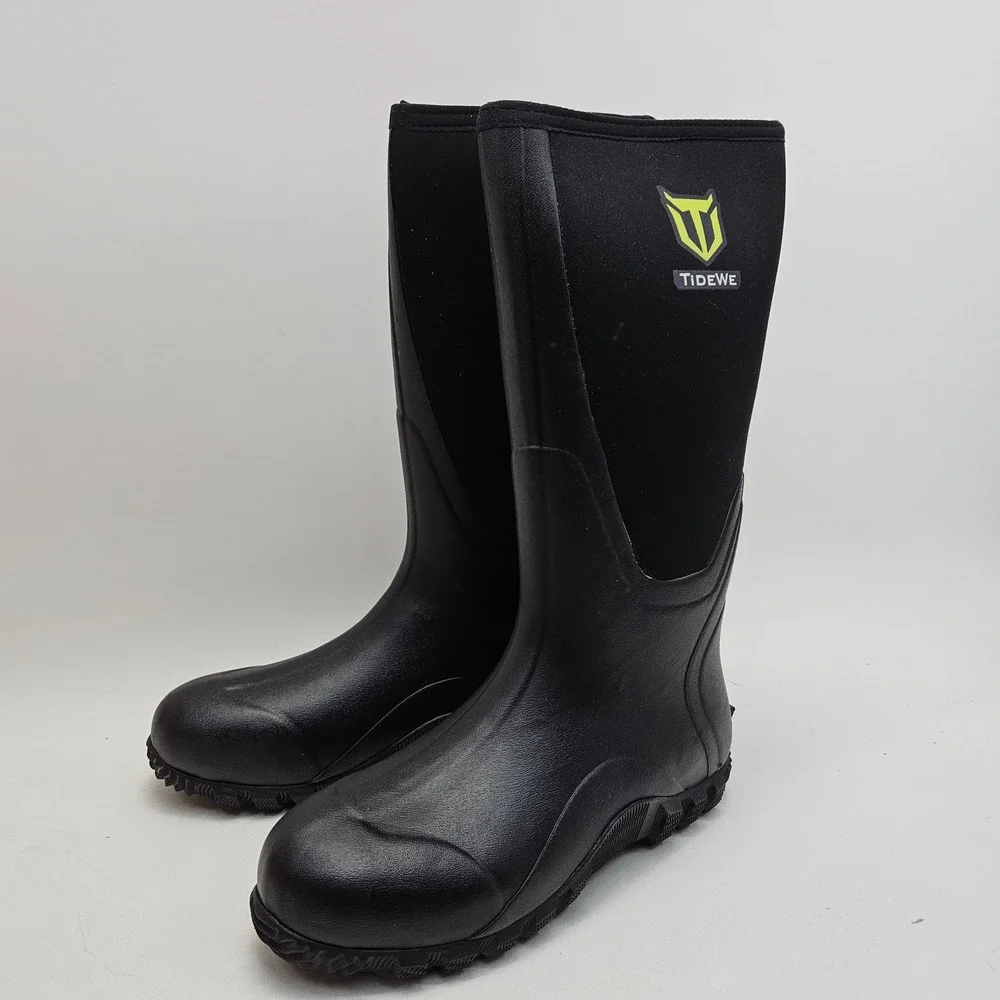 TideWe Mens Rubber Hunting Boots Black Waterproof Steel Shank Size 10 NEW